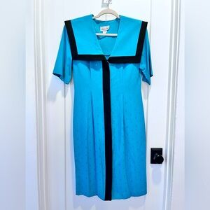 EUC Vintage Michael Blair Teal Dress with Shoulder Pads / Buttoned Front SZ 12